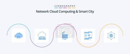 Téléchargez les illustrations : Network Cloud Computing And Smart City Blue 5 Icon Pack Including data. manufacturing. internet. factory. resource - en licence libre de droit
