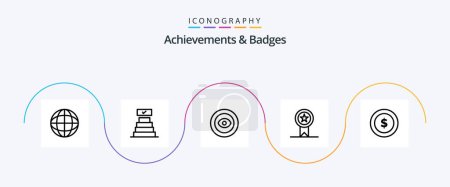 Ilustración de Achievements and Badges Line 5 Icon Pack Including money. award. award. stamp. insignia - Imagen libre de derechos