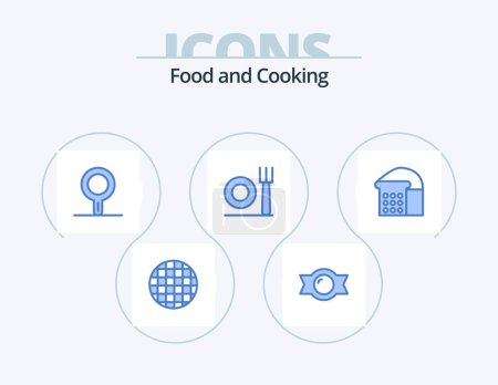 Téléchargez les illustrations : Food Blue Icon Pack 5 Icon Design. . . stew pan. loaf. bread - en licence libre de droit