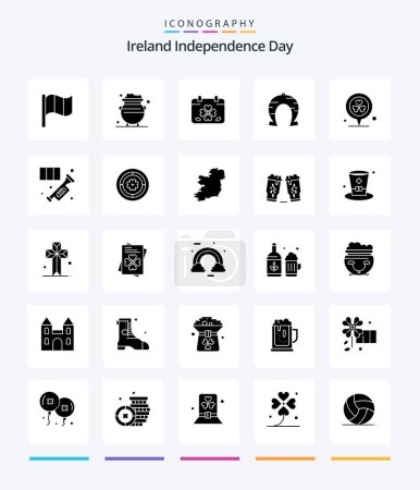 Téléchargez les illustrations : Creative Ireland Independence Day 25 Glyph Solid Black icon pack  Such As patricks. horseshoe. calendar. fortune. patricks - en licence libre de droit