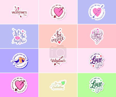 Ilustración de Heartwarming Valentine's Day Typography Stickers - Imagen libre de derechos