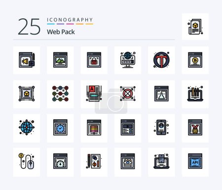 Ilustración de Web Pack 25 Line Filled icon pack including photo. web. page lock. site. browser - Imagen libre de derechos