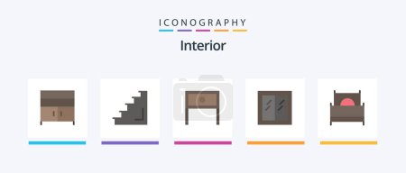 Téléchargez les illustrations : Interior Flat 5 Icon Pack Including window. house. stairs. glass. interior. Creative Icons Design - en licence libre de droit