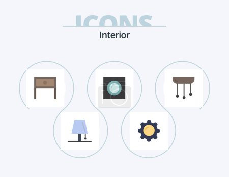 Téléchargez les illustrations : Interior Flat Icon Pack 5 Icon Design. light. interior. makeup. table. household - en licence libre de droit