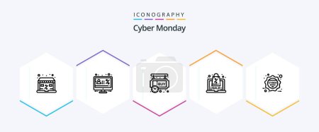Ilustración de Cyber Monday 25 Line icon pack including sale. laptop. percentage. discount. shopping - Imagen libre de derechos