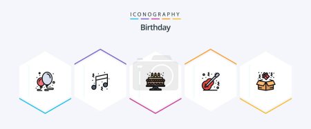 Illustration for Birthday 25 FilledLine icon pack including birthday. music. party. instrument. acoustic - Royalty Free Image