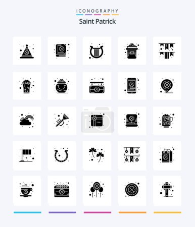 Téléchargez les illustrations : Creative Saint Patrick 25 Glyph Solid Black icon pack  Such As garland. gold. harp. irish. day - en licence libre de droit