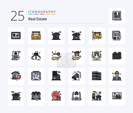 Ilustración de Real Estate 25 Line Filled icon pack including sold. board. home. real estate. house - Imagen libre de derechos