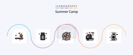 Illustration for Summer Camp Line Filled Flat 5 Icon Pack Including . stove. meet. gas. camping - Royalty Free Image