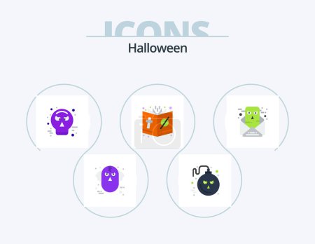 Téléchargez les illustrations : Halloween Flat Icon Pack 5 Icon Design. religion. christ. scary. book. halloween - en licence libre de droit
