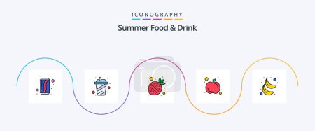 Téléchargez les illustrations : Summer Food and Drink Line Filled Flat 5 Icon Pack Including fruit. banana. fruits. food. fruit - en licence libre de droit