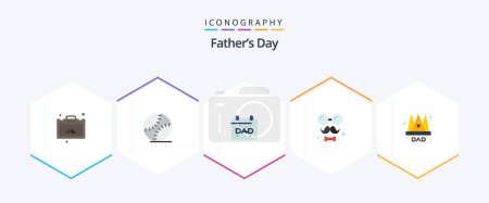 Téléchargez les illustrations : Fathers Day 25 Flat icon pack including crown. fathers. calendar. day. avatar - en licence libre de droit