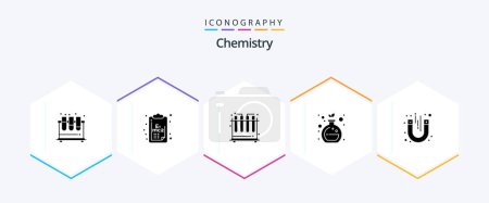 Ilustración de Chemistry 25 Glyph icon pack including test. laboratory. clip board. green chemistry. chemistry - Imagen libre de derechos