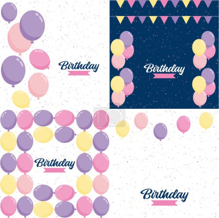 Téléchargez les illustrations : Happy Birthday announcement poster. flyer. and greeting card in a flat style vector illustration - en licence libre de droit