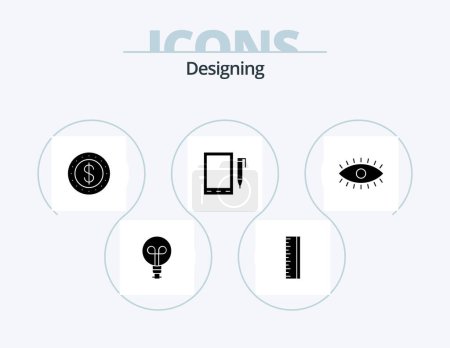 Illustration for Designing Glyph Icon Pack 5 Icon Design. . watch. cash. eyes. design - Royalty Free Image