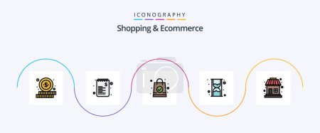 Téléchargez les illustrations : Shopping and Ecommerce Line Filled Flat 5 Icon Pack Including . shopping. bag. shop. time - en licence libre de droit