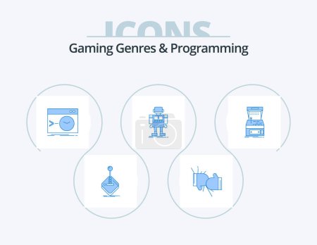 Illustration for Gaming Genres And Programming Blue Icon Pack 5 Icon Design. robot. autonomous. fight. terminal. root - Royalty Free Image
