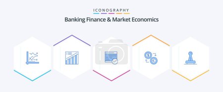 Illustration for Banking Finance And Market Economics 25 Blue icon pack including planning. event. analytics. calendar. approved - Royalty Free Image