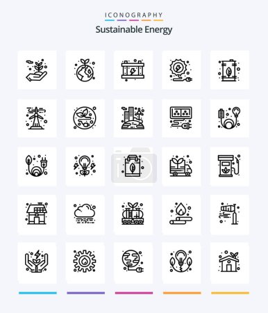 Téléchargez les illustrations : Creative Sustainable Energy 25 OutLine icon pack  Such As energy. can. electricity. power. electricity - en licence libre de droit