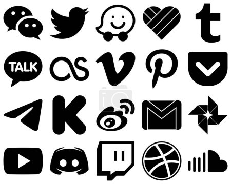 Illustration for 20 Simple Black Glyph Social Media Icons such as funding. lastfm. messenger and pocket icons. Fully customizable and professional - Royalty Free Image