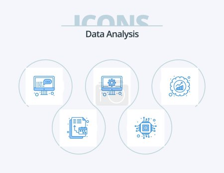 Téléchargez les illustrations : Data Analysis Blue Icon Pack 5 Icon Design. chart. management. data. development. management - en licence libre de droit