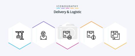 Téléchargez les illustrations : Delivery And Logistic 25 Line icon pack including delivery. attention. support. shop. delivery - en licence libre de droit