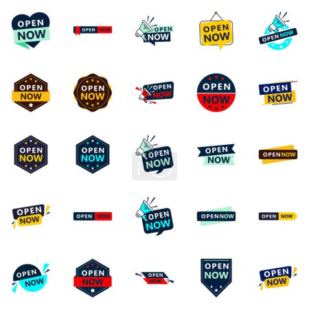 Ilustración de Open Now Banners Pack of 25 Bright and Eyecatching designs - Imagen libre de derechos