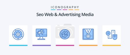 Illustration for Seo Web And Advertising Media Blue 5 Icon Pack Including star. award. speaker. link. url. Creative Icons Design - Royalty Free Image