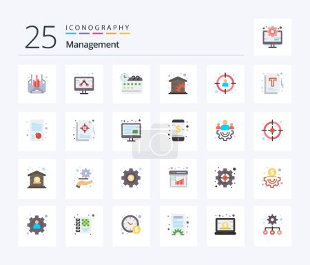 Téléchargez les illustrations : Management 25 Flat Color icon pack including goal. profile. management. manager. management - en licence libre de droit