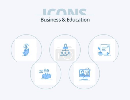 Téléchargez les illustrations : Business And Education Blue Icon Pack 5 Icon Design. organization. team. online. people. find - en licence libre de droit