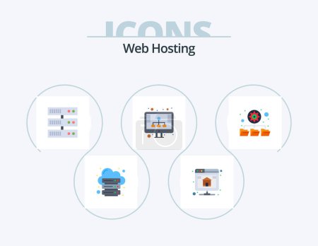 Ilustración de Web Hosting Flat Icon Pack 5 Icon Design. folders. storage. server. seo. diagram - Imagen libre de derechos