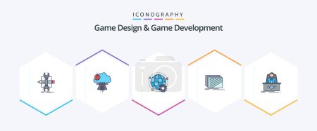 Téléchargez les photos : Game Design And Game Development 25 FilledLine icon pack including layout. design. special. multiplayer. world - en image libre de droit