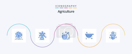 Téléchargez les illustrations : Agriculture Blue 5 Icon Pack Including industry. agriculture. windmill. food. strainer - en licence libre de droit
