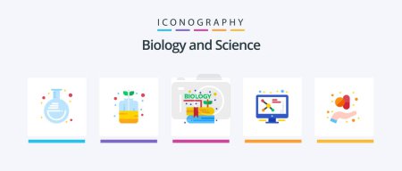 Téléchargez les illustrations : Biology Flat 5 Icon Pack Including capsule. molecule. book. screen. atom. Creative Icons Design - en licence libre de droit