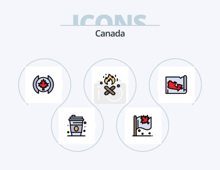 Téléchargez les illustrations : Canada Line Filled Icon Pack 5 Icon Design. reindeer. arctic. fire. alpine. world - en licence libre de droit