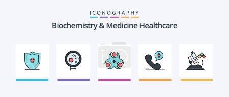 Illustration for Biochemistry And Medicine Healthcare Line Filled 5 Icon Pack Including table. physics. medical. molecule. atom. Creative Icons Design - Royalty Free Image