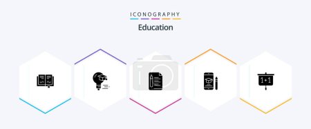 Téléchargez les illustrations : Education 25 Glyph icon pack including education. pencil. text. mobile. education - en licence libre de droit