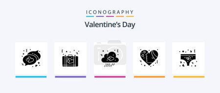 Téléchargez les illustrations : Valentines Day Glyph 5 Icon Pack Including clothing. hearts. cloud. girl. emojis. Creative Icons Design - en licence libre de droit