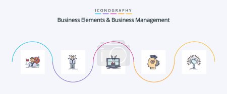 Téléchargez les illustrations : Business Elements And Business Managment Line Filled Flat 5 Icon Pack Including sharing. knowledge. network. platform. management - en licence libre de droit