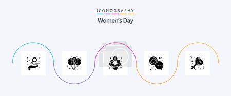 Téléchargez les illustrations : Womens Day Glyph 5 Icon Pack Including women. heart. love. day. roses - en licence libre de droit