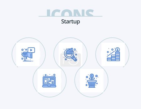 Téléchargez les illustrations : Startup Blue Icon Pack 5 Icon Design. increase. seo. advertising. search. audit - en licence libre de droit