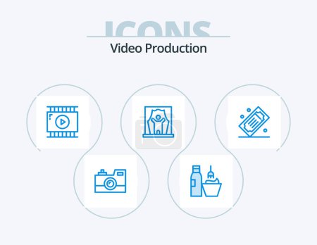 Téléchargez les illustrations : Video Production Blue Icon Pack 5 Icon Design. celebrity. actor. makeup. video app - en licence libre de droit