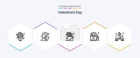 Téléchargez les illustrations : Valentines Day 25 Line icon pack including birds. present. door tag. love. romance - en licence libre de droit