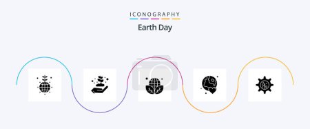 Ilustración de Earth Day Glyph 5 Icon Pack Including earth. love. earth day. world. earth - Imagen libre de derechos