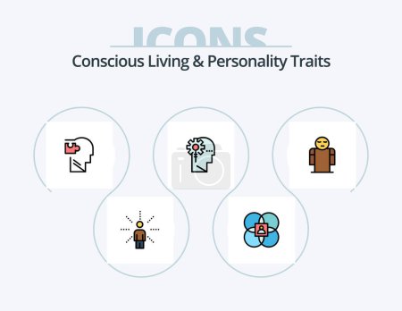 Téléchargez les illustrations : Concious Living And Personality Traits Line Filled Icon Pack 5 Icon Design. hat. profile. feelings. human. learning - en licence libre de droit
