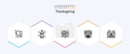 Téléchargez les illustrations : Thanksgiving 25 Line icon pack including hand. calendar. gratitude. thanksgiving. pumpkin - en licence libre de droit