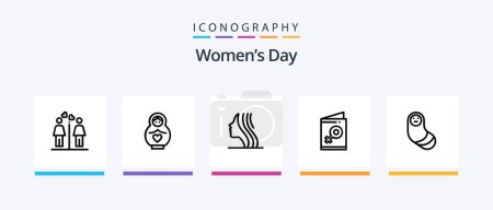 Téléchargez les illustrations : Womens Day Line 5 Icon Pack Including beauty. invite. female. female. card. Creative Icons Design - en licence libre de droit