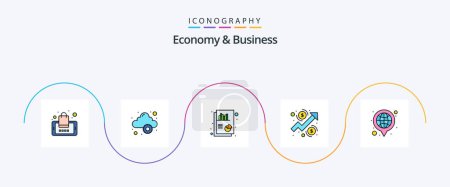 Illustration for Economy And Business Line Filled Flat 5 Icon Pack Including global. money. chart. growth. analysis - Royalty Free Image