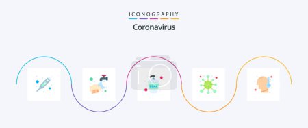 Téléchargez les illustrations : Coronavirus Flat 5 Icon Pack Including corona. disease. water. antigen. moisturizer - en licence libre de droit