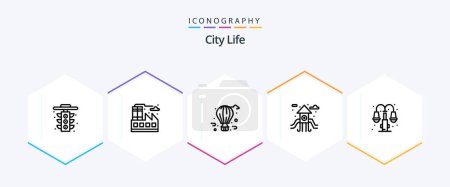 Illustration for City Life 25 Line icon pack including lump. life. balloon. city. life - Royalty Free Image